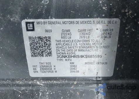 2019 Chevrolet Blazer z USA, uszkodzony, nr VIN 3GNKBHRS4KS685595